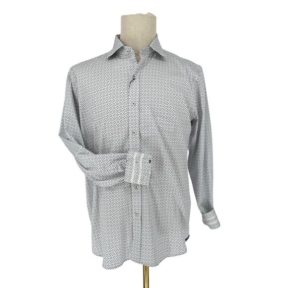 Robert Graham Woven Button Front Long Sleeve Shirt Tharpe White Geometric  M - Picture 1 of 8